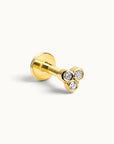 18k gold piercing stud with three round diamonds, luxury body jewelry for ear or nose