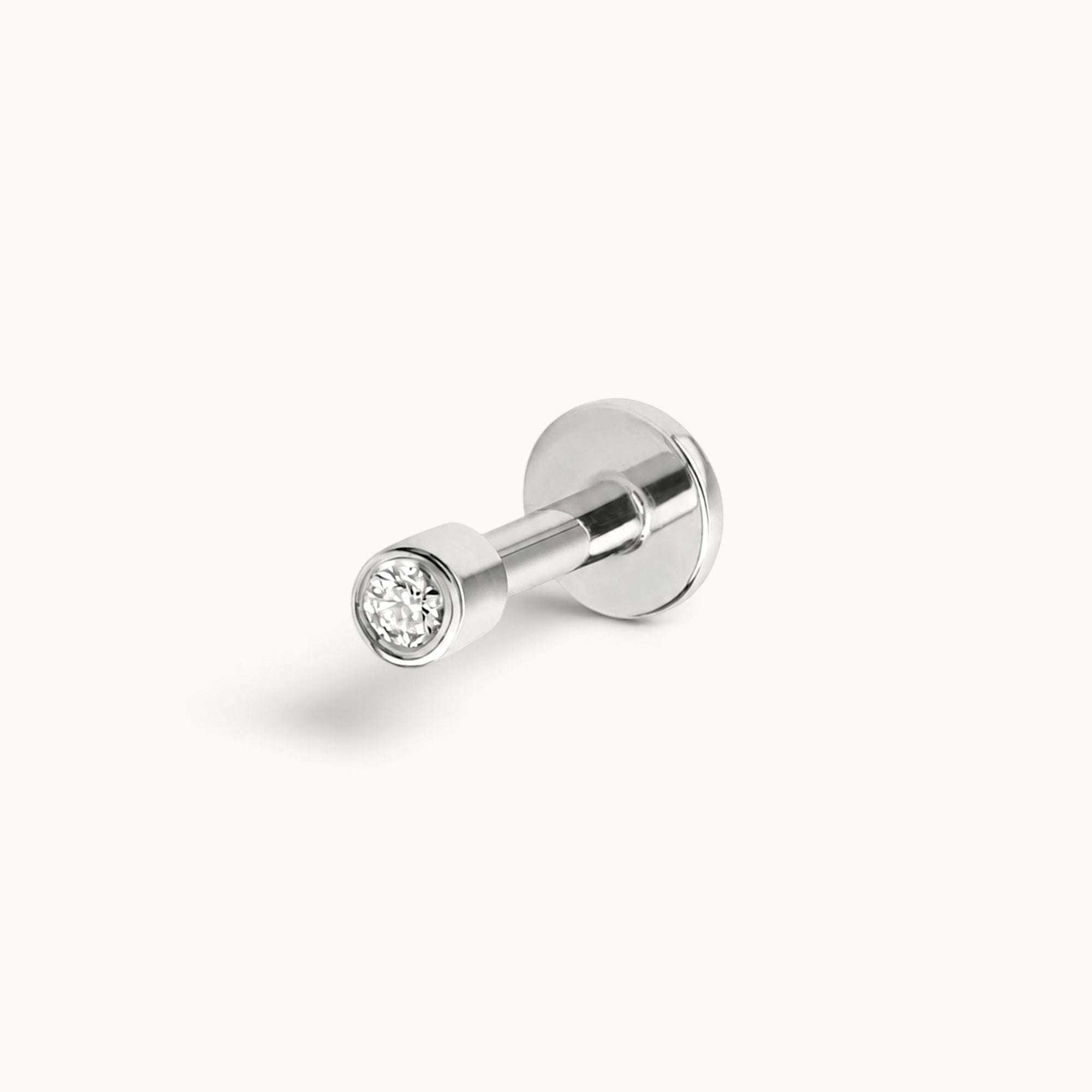 18k gold piercing stud with round diamond, luxury body jewelry for ear or nose