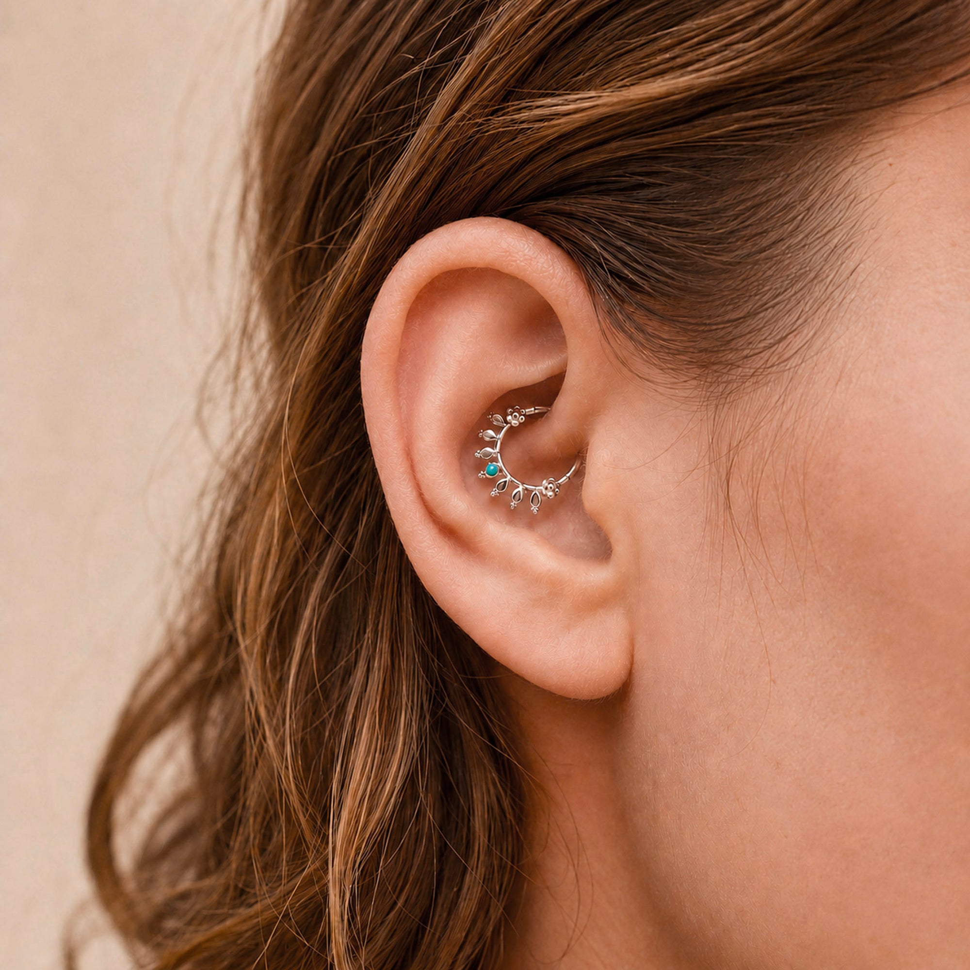 ZOUINA - 18k White Gold &amp; Turquoise Piercing ring