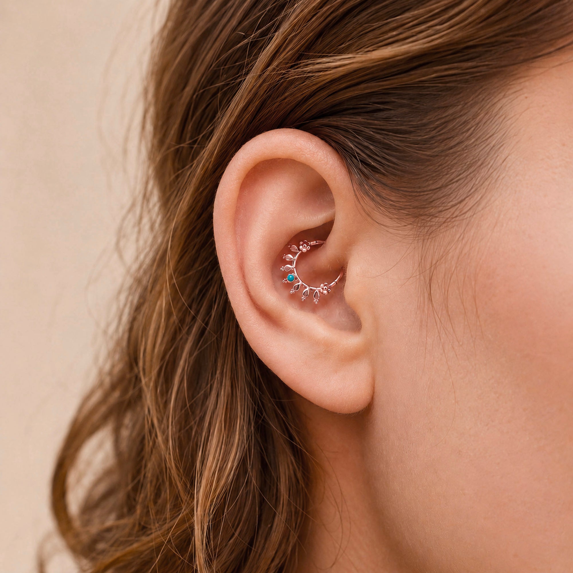 ZOUINA - 18k Rose Gold &amp; Turquoise Piercing ring