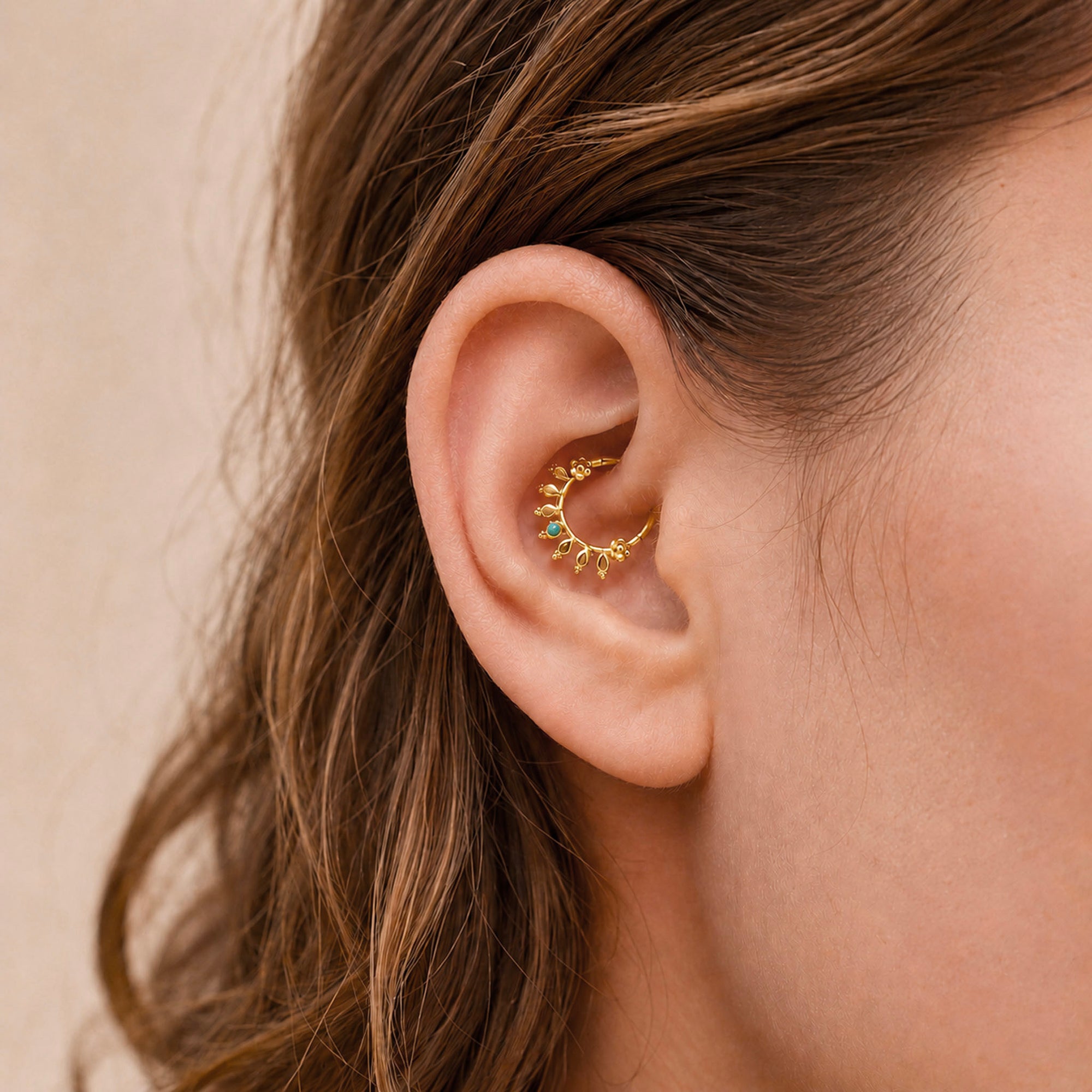 ZOUINA - 18k Yellow Gold &amp; Turquoise Piercing ring