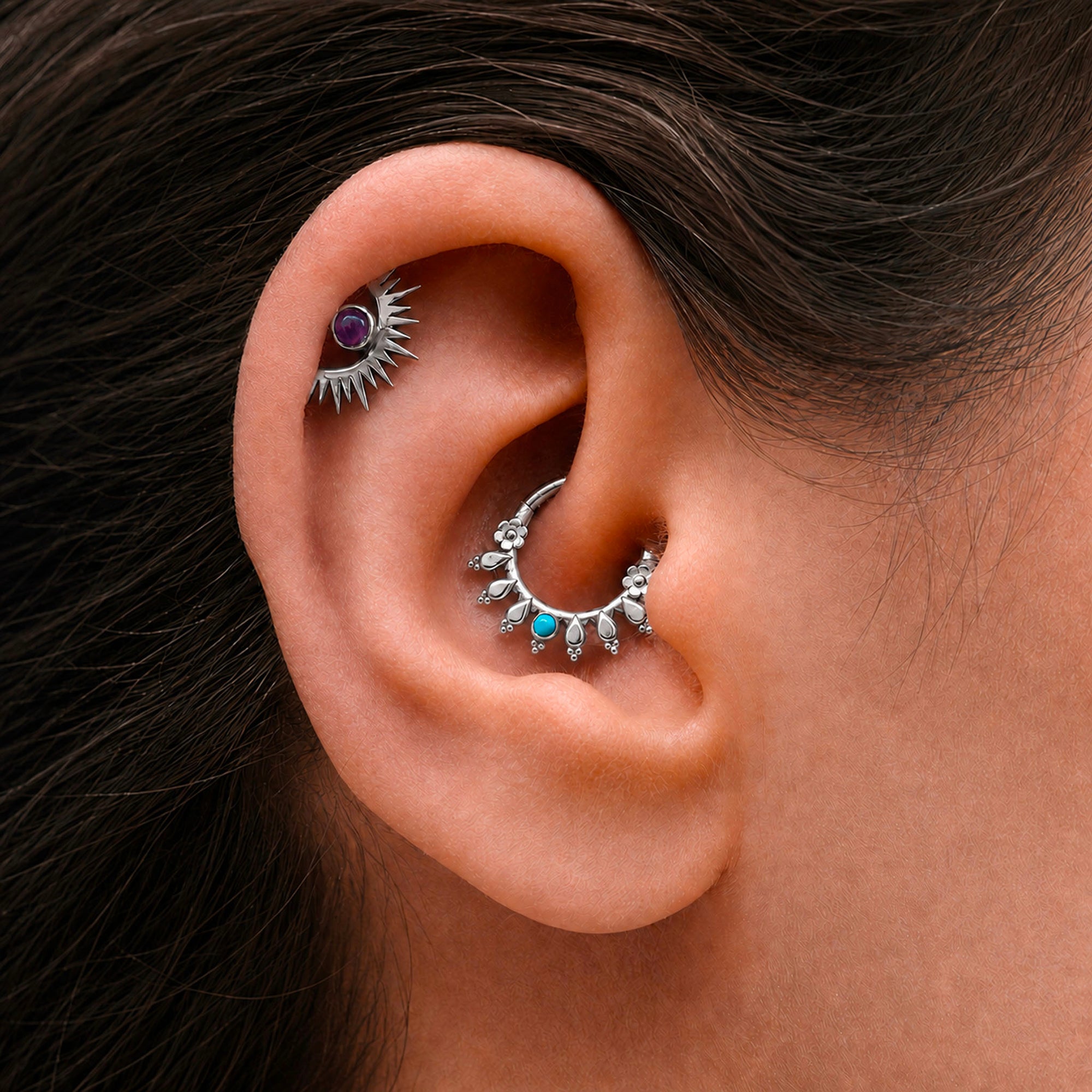ZOUINA - 18k White Gold &amp; Turquoise Piercing ring