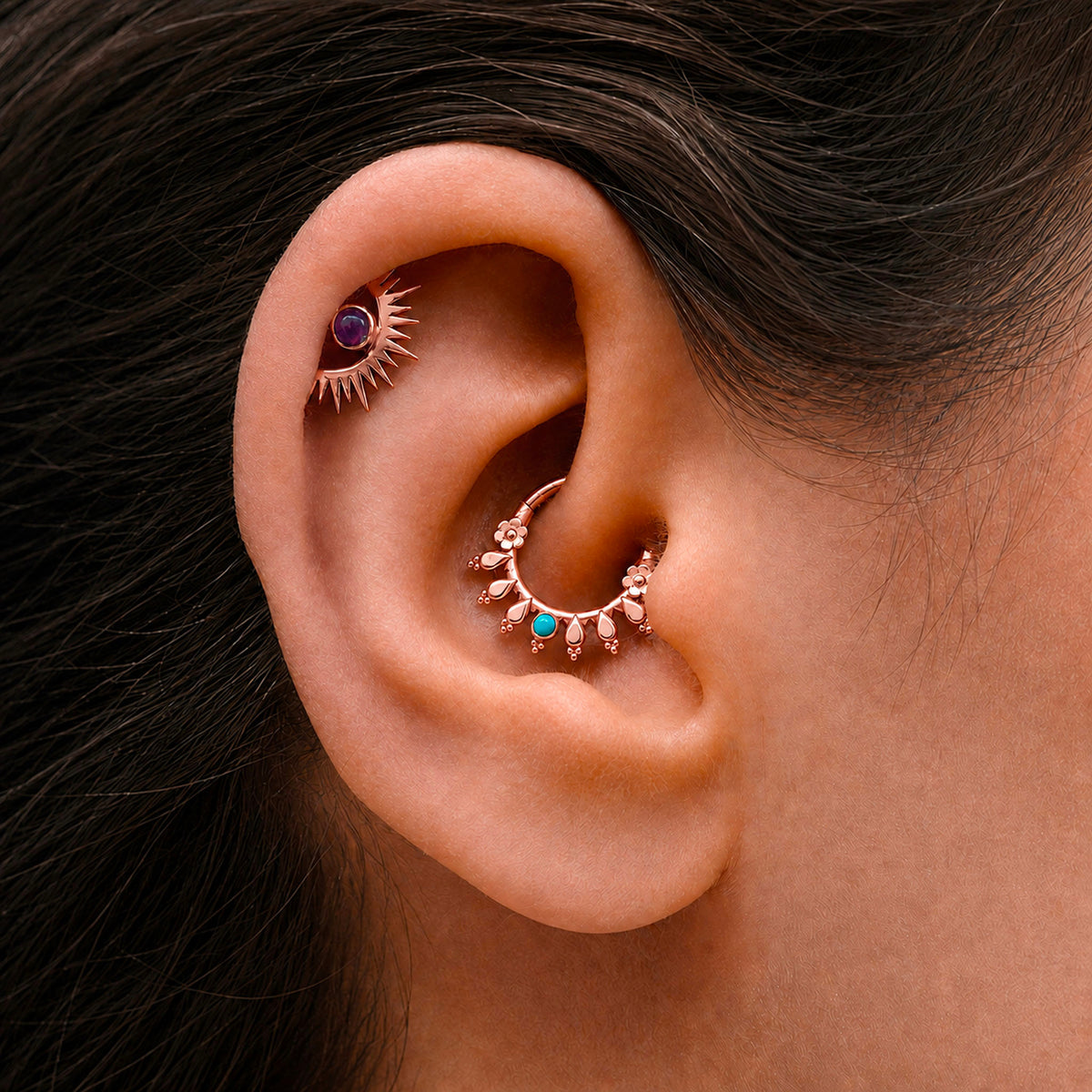 ZOUINA - 18k Rose Gold &amp; Turquoise Piercing ring