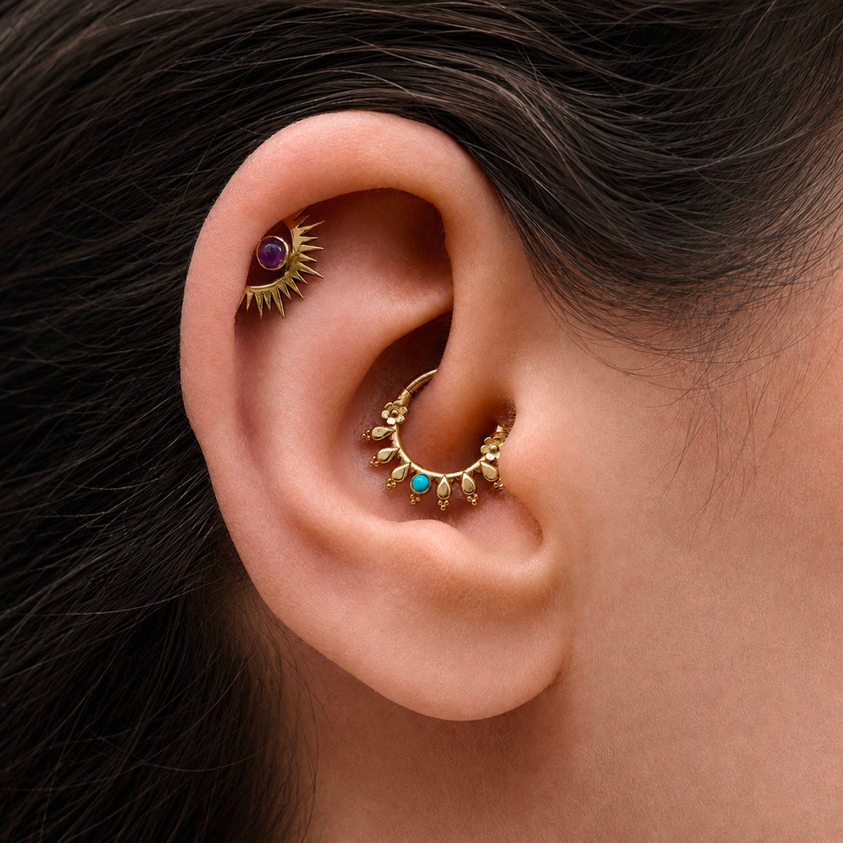ZOUINA - 18k Yellow Gold &amp; Turquoise Piercing ring