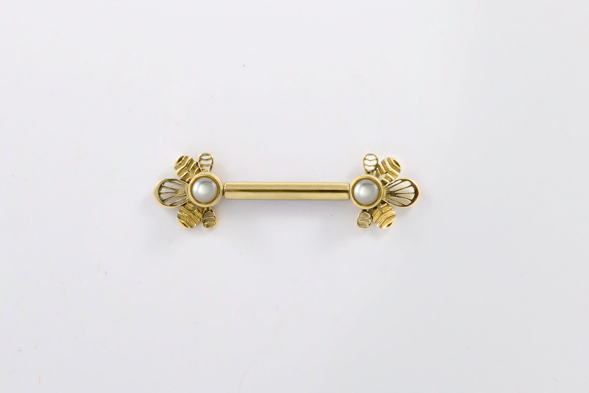18k yellow solid gold nipple piercing barbell bee-inspired with
